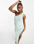 Missyempire knitted one shoulder thigh split maxi dress in sage