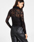 Фото #2 товара Women's Lace Mock Neck Top, Created for Macy's