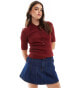 Фото #1 товара & Other Stories knitted rib polo collar top with deep button front and crochet trim in deep red