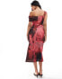 Фото #7 товара True Violet asymmetric bardot midi wrap dress in wine blur print