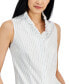 Women's Cotton Striped Ruffled-Neck Sleeveless Blouse