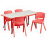 Фото #1 товара 23.625''W X 47.25''L Rectangular Red Plastic Height Adjustable Activity Table Set With 4 Chairs