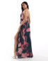 ASOS DESIGN cowl back mesh maxi dress with side split in smokey pink floral print