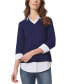 Фото #1 товара Women's Layered-Look Poplin-Trim Knit Top