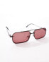 Фото #2 товара ASOS DESIGN slim metal aviator sunglasses in gunmetal with dark rose lens