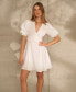 ფოტო #9 პროდუქტის Women's V-Neck Tiered Bubble Puff Sleeve Mini Dress