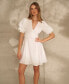 Фото #6 товара Women's V-Neck Tiered Bubble Puff Sleeve Mini Dress