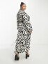 ASOS DESIGN Curve collared wrap midi dress in abstract mono print