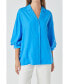 Women's Blouson Sleeve Collared Shirt