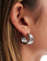 DesignB London triple layer chunky hoop earrings in silver