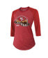 ფოტო #2 პროდუქტის Women's Threads Scarlet San Francisco 49ers Super Bowl LVIII Vegas Raglan 3/4-Sleeve Tri-Blend T-shirt
