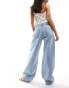 Dr Denim Hill relaxed fit low waist wide straight leg jeans in stream light blue retro wash