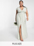 TFNC Plus Bridesmaid flutter sleeve ruffle detail maxi dress in sage green США 16 - фото #1