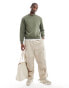 ASOS DESIGN heavyweight oversized sweatshirt in washed khaki Staubolivgrün, S - Chest 38 - фото #4