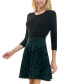 ფოტო #3 პროდუქტის Juniors' Round-Neck 3/4-Sleeve Fit & Flare Sweater Dress