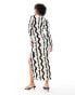 Extro & Vert Tall plisse maxi dress in black and cream contrast print Schwarz/Creme, DE 38 - фото #4