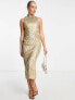 Фото #7 товара ASOS DESIGN high neck embellished midi dress in plisse sequin in gold