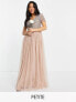 Maya Petite Bridesmaid short sleeve maxi tulle dress with tonal delicate sequins in muted blush