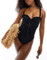 Miss Selfridge broderie corset detail tie front swimsuit in black 36 - фото #2