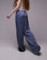 Topshop crinkle satin wide leg pull on trouser in air force blue