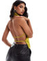 Фото #2 товара ASOS DESIGN stretch satin cowl halter neck open back top in lime