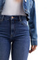 Фото #10 товара Bershka high waisted split hem jeans in mid blue