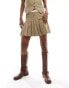 Reclaimed Vintage boxer waistband pleated tailored skirt mini skirt in brown pinstripe