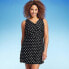 Lands' End Women's UPF 50 Tummy Control Polka Dot Surplice Swim Dress - Black L