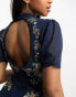 Фото #4 товара Hope & Ivy embroidered open back midi dress in navy