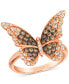 Фото #1 товара Ombré® Chocolate Ombré Diamond & Vanilla Diamond Butterfly Ring (3/4 ct. t.w.) in 14k Rose Gold