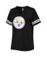 Фото #3 товара Women's Black Pittsburgh Steelers Plus Size Logo Striped Raglan Notch Neck T-shirt