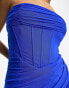 Фото #6 товара Rare London bandeau mesh corset midi dress in bright blue