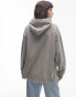 Topshop – Kapuzenpullover in ausgebleichtem Khaki mit Acid-Waschung und abfallender Schulterpartie