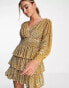 Фото #1 товара Miss Selfridge Premium festival embellished sequin tiered mini dress with long sleeve in gold