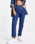 Pull&Bear high waisted mom jean in dark blue