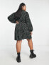 Simply Be wrap shirt mini dress in black ditsy floral
