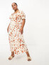 Фото #1 товара Wednesday's Girl Curve strawberry print milkmaid midaxi dress in cream