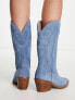 Фото #3 товара Bronx Jukeson western knee boots in denim blue suede
