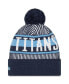 Фото #2 товара Men's Navy Tennessee Titans Striped Cuffed Knit Hat with Pom