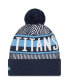 ფოტო #2 პროდუქტის Men's Navy Tennessee Titans Striped Cuffed Knit Hat with Pom