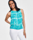 Фото #1 товара Women's Printed Sleeveless Smocked Tank Top, Created for Macy's