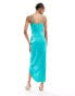 Jaded Rose Tall – Satin-Midaxikleid in Aqua-Grün mit Wasserfallausschnitt