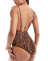 ASOS DESIGN wiggle wire swimsuit in brown zebra