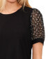 Women's Short Puff-Sleeve Mixed Media Knit Top