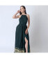 ფოტო #6 პროდუქტის Women's Green Silk Maxi Dress with Golden Weaving Border