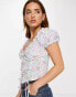 Фото #3 товара ASOS DESIGN sweetheart neck top with puff sleeve in purple floral