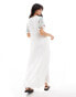 Фото #2 товара YAS embroidered v neck maxi dress in white - WHITE