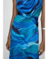 Women's Draped Neck Satin Printed Dress