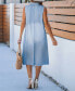 Women's Faded Denim Collared Sleeveless Midi Beach Dress