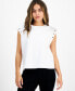 ფოტო #1 პროდუქტის Petite Crewneck Grommet-Trim-Sleeve Top, Created for Macy's